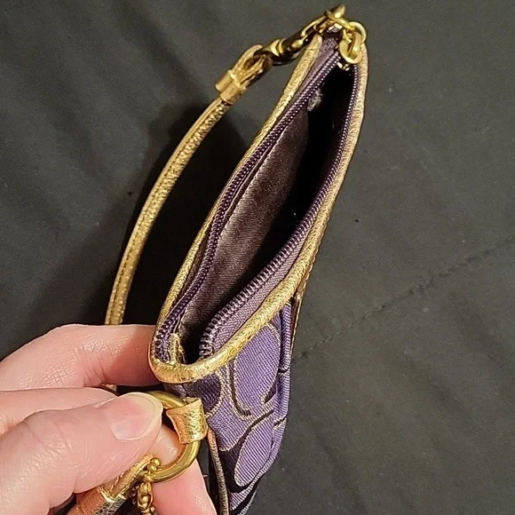 Coach Poppy Purple and Gold Signature Wristlet - Picture 11 of 13